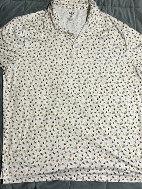 1764 Men's White Polo Shirt with Green & Brown Micro Print